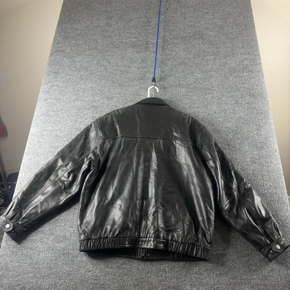 Pierre Cardin Jacket Mens XL Black Leather Bomber Full Zip Lined Insulated